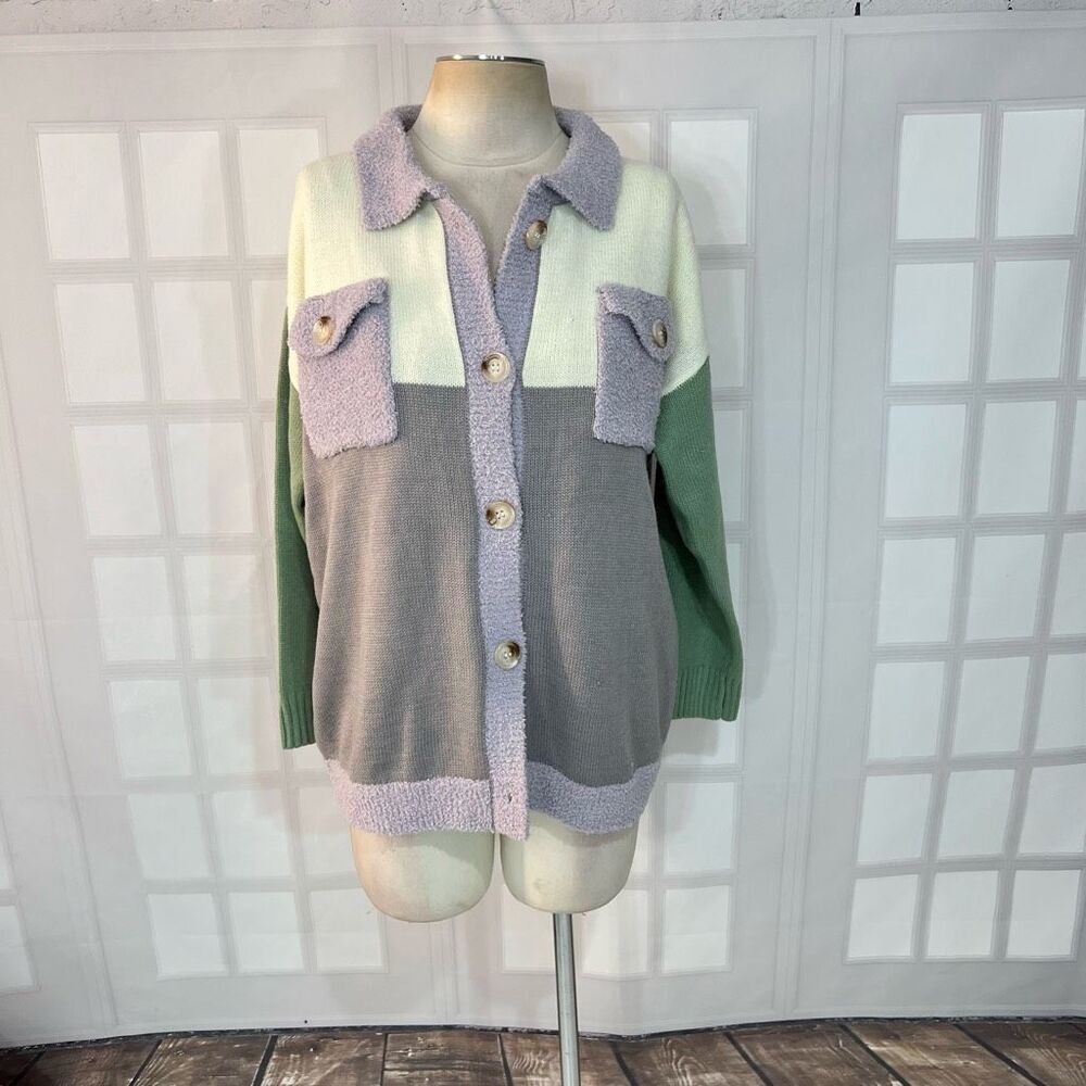 Pink Lilly Multicolor Collared Button Down Colorb… - image 1